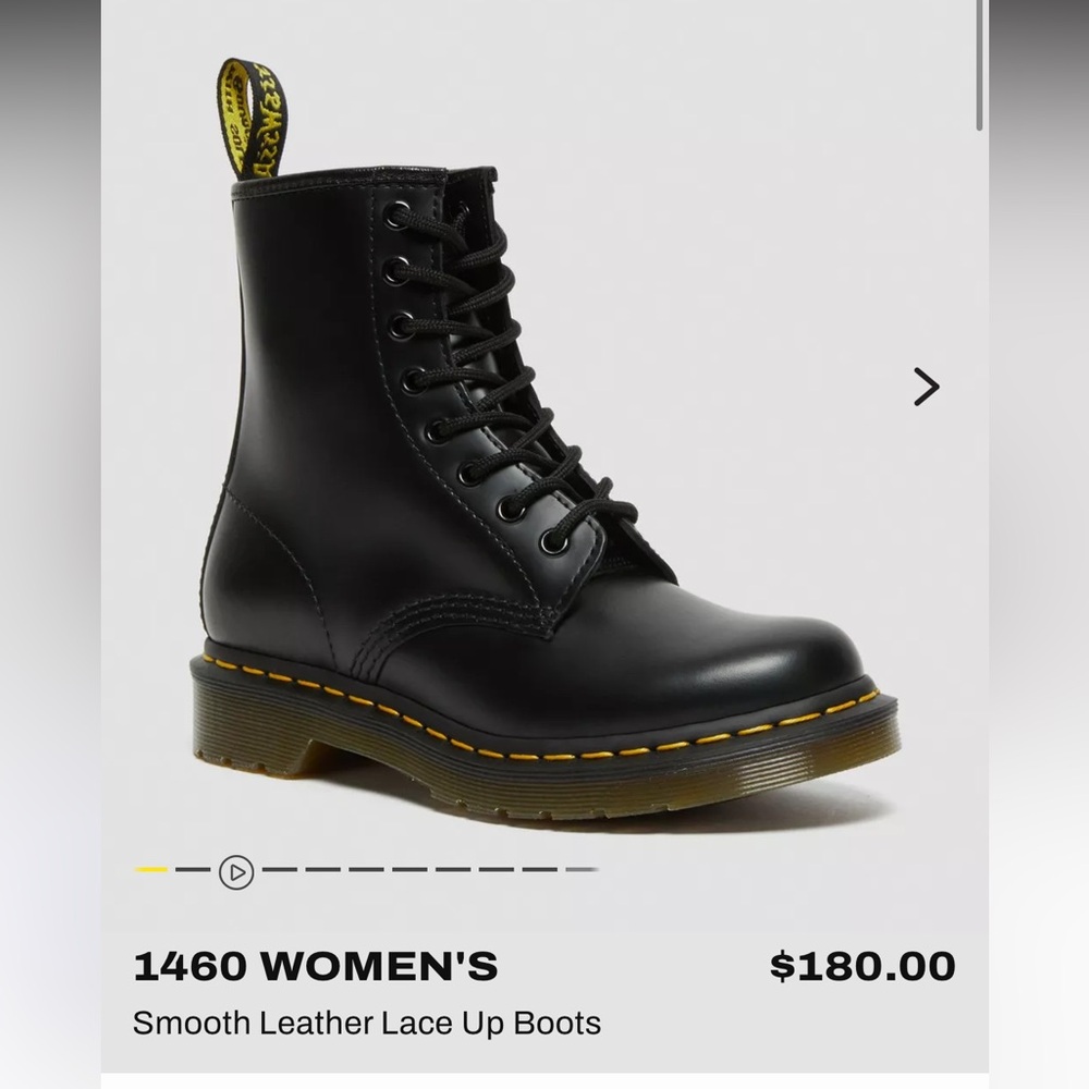 Dr. Martens Women's Black Smooth Leather Lace-Up Boots with Yellow Stitching